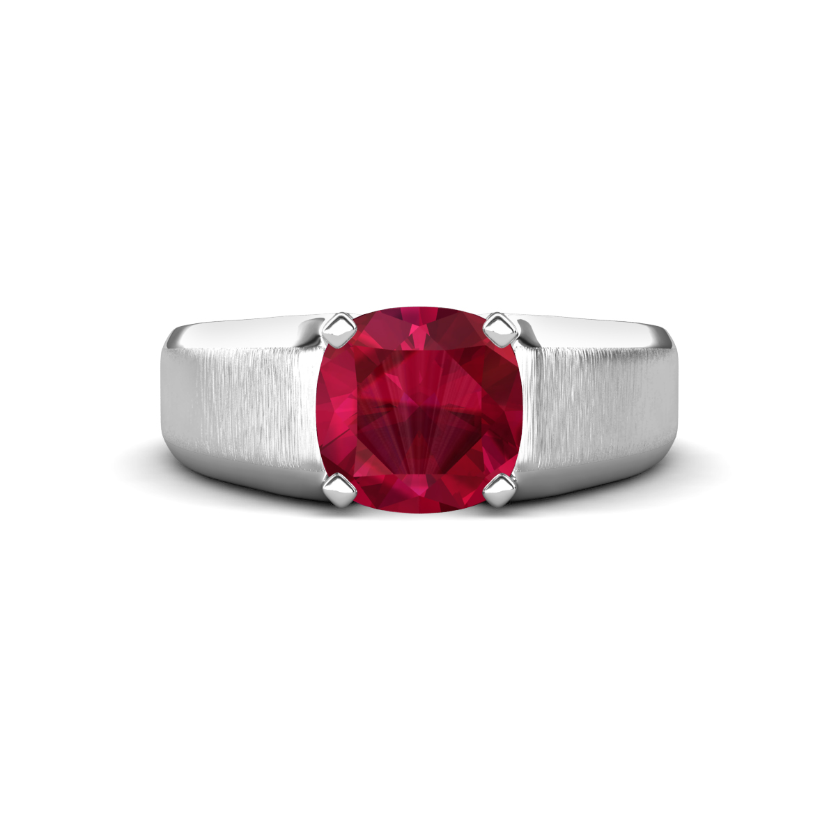 Jude 3.19 ct Cushion Shape Created Ruby Solitaire Men Wedding Band (8 mm) 